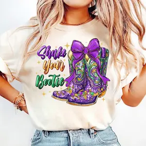 (NOT Glitter) Shake Your Bootie Tshirt, Mardi Gras Cowboy Boot, brushstroke boots Tshirt