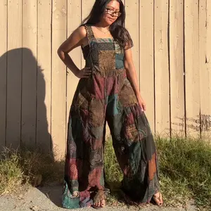 Cotton Patchworks Wideleg Thai Overall - Comfortable Breathable Casual Wear with Unique Patchwork Design & Wideleg Style