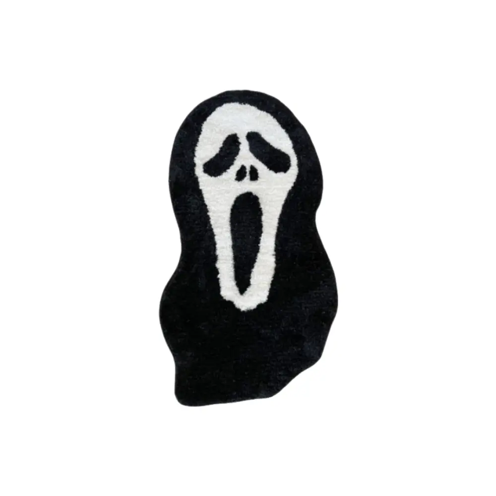 LAKEA Halloween Scream Tufted Rug Handmade Horror Character Rugs Decoration Ghost Face Dread Themed and Black and White Colors Killer Round Rug Shag Area Rug Machine Washable Rugs