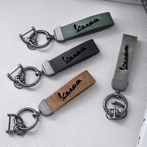 PU Leather Car Logo Emblem Keychain, Vintage Embossing Process, Gift for Friend Woman Man, Key Fob Pendant for Vespa Scooter