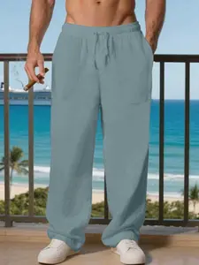 Men's Loose Fit Linen Jogger Pants, Casual Beachwear & Sportswear, Comfortable Wide Leg Design, Perfect for Daily Wear