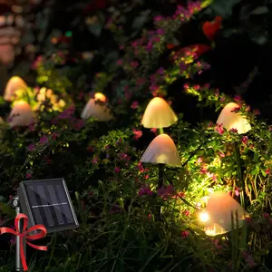 Solar Mushroom Fairy String Lights 20Led Outdoor  16Feet 8Modes Solar  In Ground Lights Decoration for Garden Patio Yard Landscape Lawn Path Wedding Party Christmas(warm)