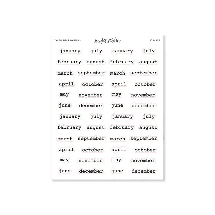 Typewriter Months - Gold Junk Journal Sticker Sheet