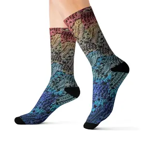 Crochet Texture Gradient Sublimation Socks — Colorful Ombre Pattern Crew Socks