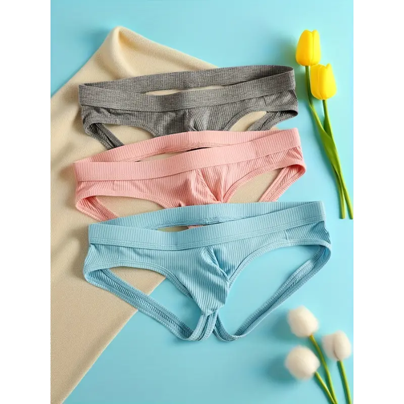 Men's 3-Pack Solid Color Hipster Briefs - Low-Waist, Butt-Lift Design, Breathable Stretch Viscose Knit Fabric, Gray+Pink+Sky Blue Activewear