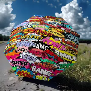 Viral Comic Sound Effect Umbrella, Boom Wow Pop Art Vibe, Portable Foldable, 8 Ribs, Perfect Gift for Christmas Valentine's Day