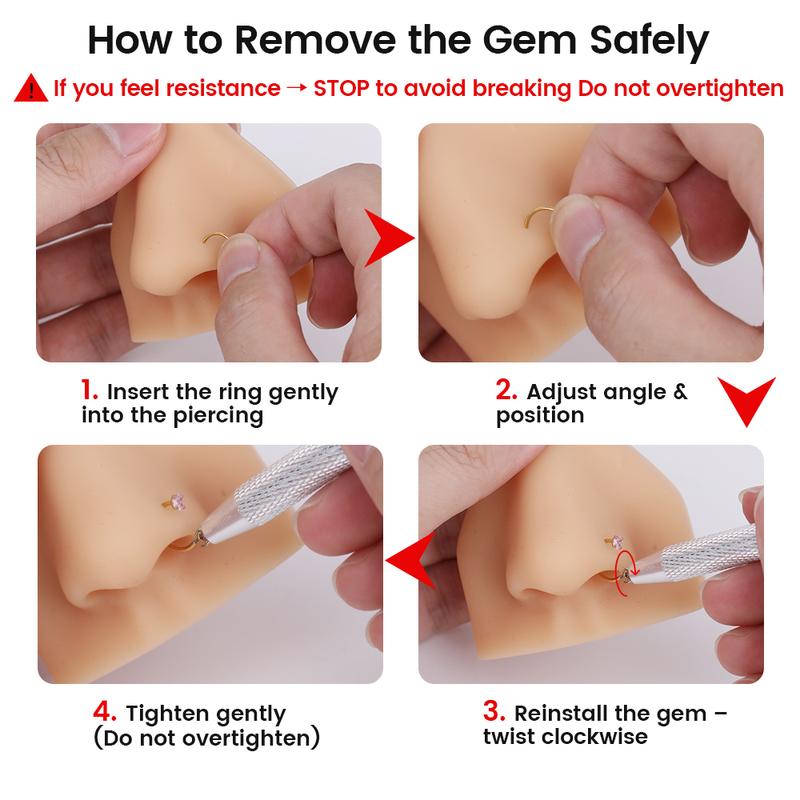 20G/18G 7mm Titanium Horseshoe Nose Ring(Free Gem Picker Tool) Internally Threaded Gems Lightweight