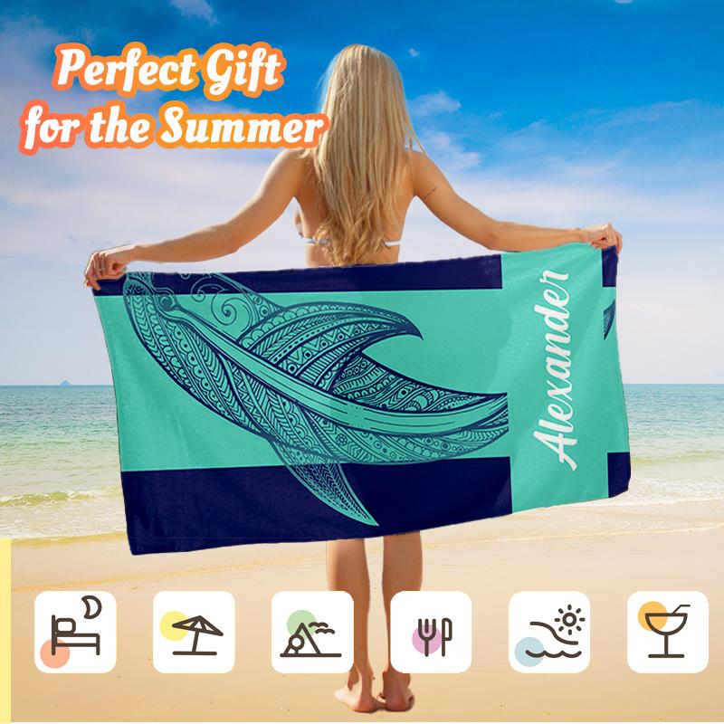 Personalized Tropical Animal Beach Towel, Custom Name Ocean Summer Pool Towel for Kids