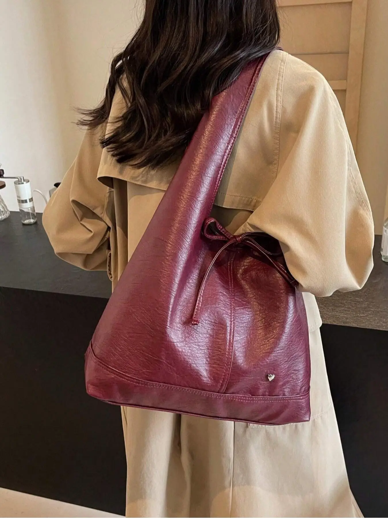 Women's Solid Color Shoulder Bag, Fashionable Large Capacity Tote Bag for Daily Used, Casual Trendy Versatile High-quality Daily Commuting Bag, Girl F