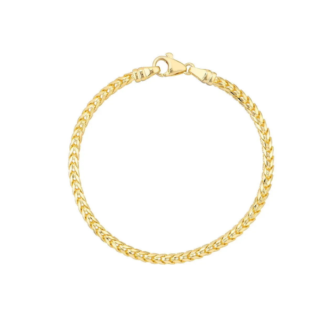 14K Gold Round Diamond Cut Franco Chain Bracelet