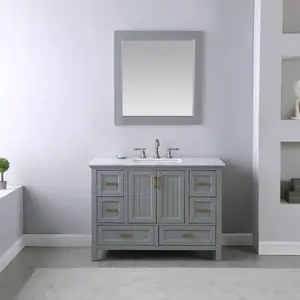 Altair Design Isla 48" Single Bathroom Vanity Set in Gray and Carrara White Marble Countertop