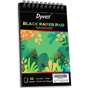 Professional Black Paper Sketchbook 5.5"x8.5" - 35 Sheets 150GSM Heavyweight Drawing Paper for White Gel Pens, Colored Pencils, Pastel, Spiral Sketch Pad for Artists