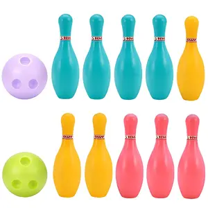 1Set Indoor Bowling Game 10pcs 11.5cm Sticks with 2pcs 6cm Ball Funny Floor Ball Games Party Interactive Sports Games