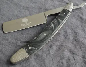 OG Vintage Shaving Straight Razor Chrome Finish Black Pearl Handle Sharp Barber