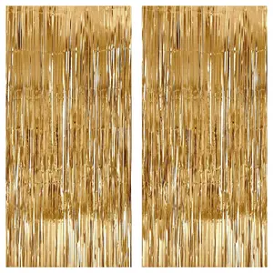 , Champagne  Backdrop Curtain - Pack of 2 |  Streamers for Birthday, Anniversary, Bridal Shower, Bachelorette Party Decor | Shimmer Curtains for Thanksgiving, Happy  Year Decorations