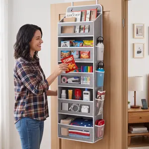 Behind Door Multi-Layer Hanging Storage Caddy, Anti-Tilt 5-Compartment Door Rack (40lbs Capacity) for Kitchen, Nursery Home Organizer