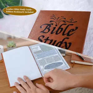 Bible Study Notebook, Faux Leather 66-Page Christian Devotional Journal with Bible Verse Summaries & Daily Reflection Prompts, Religious Faith Journal Gift for Men Women Beginners