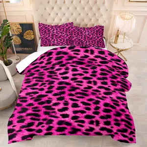 2/3 Pcs Rose Pink-Black Leopard Print Bedding Comforter Set, Modern Bedding Set, Comforter & 1/2 Pillowcases (no filler), Soft Bedding Set, All-Season,Fits Bedroom/Dorm/Rental Decor, Ideal for Sweet-Cool Hot Girl Style Fans/Roommates/Birthday Gifters