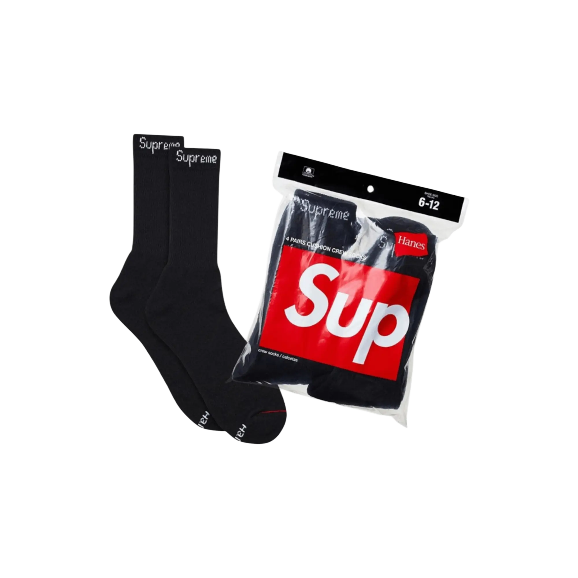 Supreme Hanes Crew Socks (4 Pack) Black