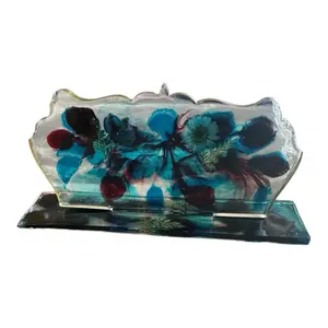 Multifunctional One-Hand Car Phone Holder - Flower Design with Blue and Black Accents on Glass Base Foldable Magnetic
