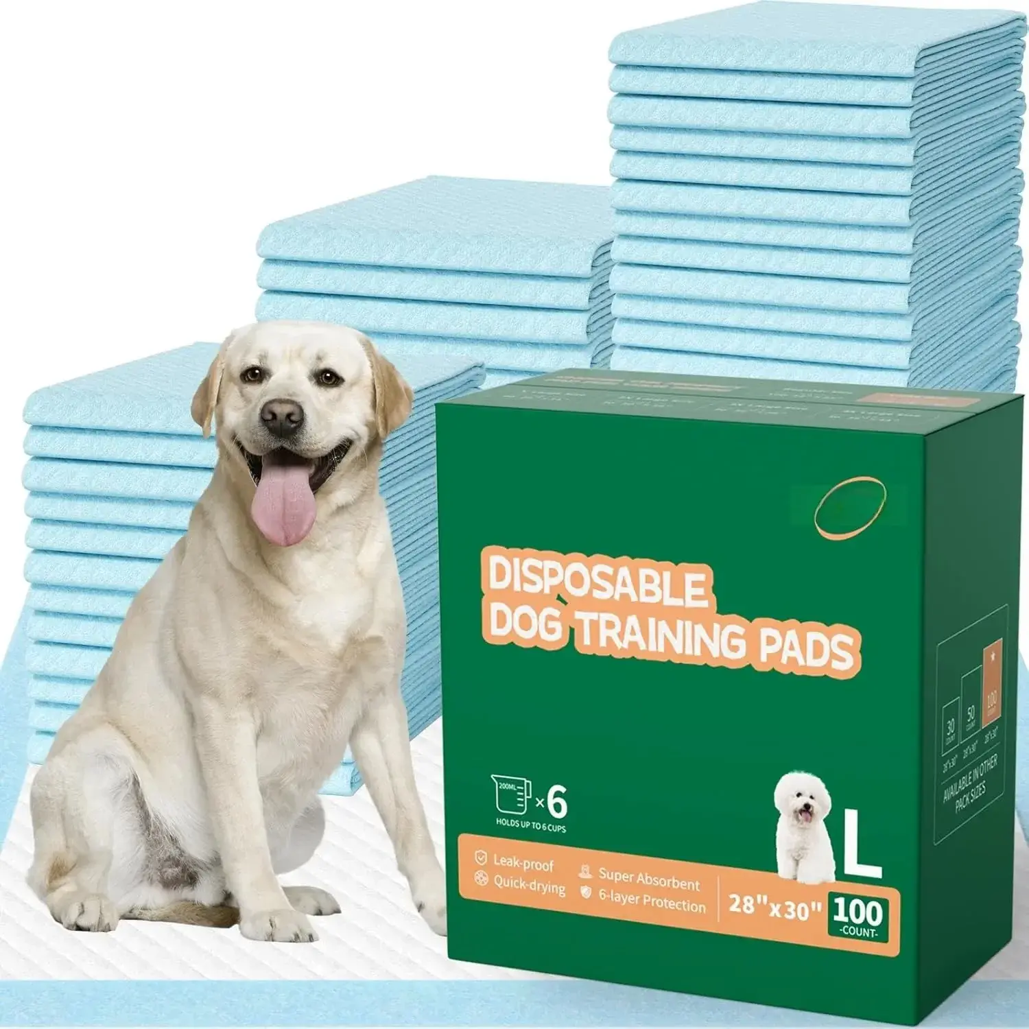 100 Count Large Dog & Cat Puppy Pee Pads - 28"x30" Absorbent Potty Training Pads | Leakproof Quick-Dry Disposable Pet Pads for Puppies, Dogs & Cats | Indoor, Outdoor, Litter Box, Housebreaking Use