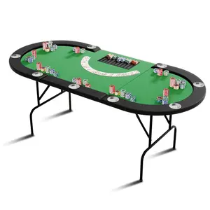 GAOMON Poker Table Foldable,Texas Holdem Poker Table w/Folding Legs,9 Cup Holders & Poker Chips Tray,9 Players GamingTable for Blackjack, Club, Casino Gambling