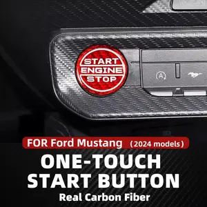 For Ford Mustang 2024 Red Car Interior Engine Start Stop Button Cover Real Carbon Fiber Sticker Auto Accessories Modifications ​Anti-Scratch Protection​ Enhances Texture for a More Premium Look