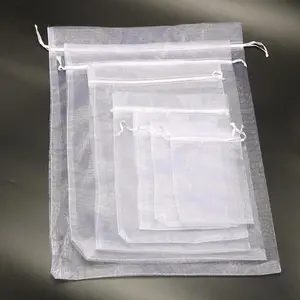 50PCS 5x7 7x9 9x12 10x15 11x16 13x18 15x20 17x23cm White Organza Bags Christmas Halloween Birthday Party Wedding Gift Box Bags
