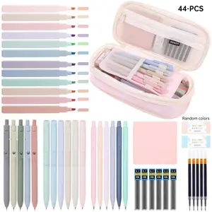 Cute Stationery Set, 44pcs/set Including Highlighter Pen & Gel Pen & Mechanical Pencil & Pencil Case, Stationery Supplies for Home School Office, College Essentials, Learning Materials, Learning Tool, Desk Supplies Set