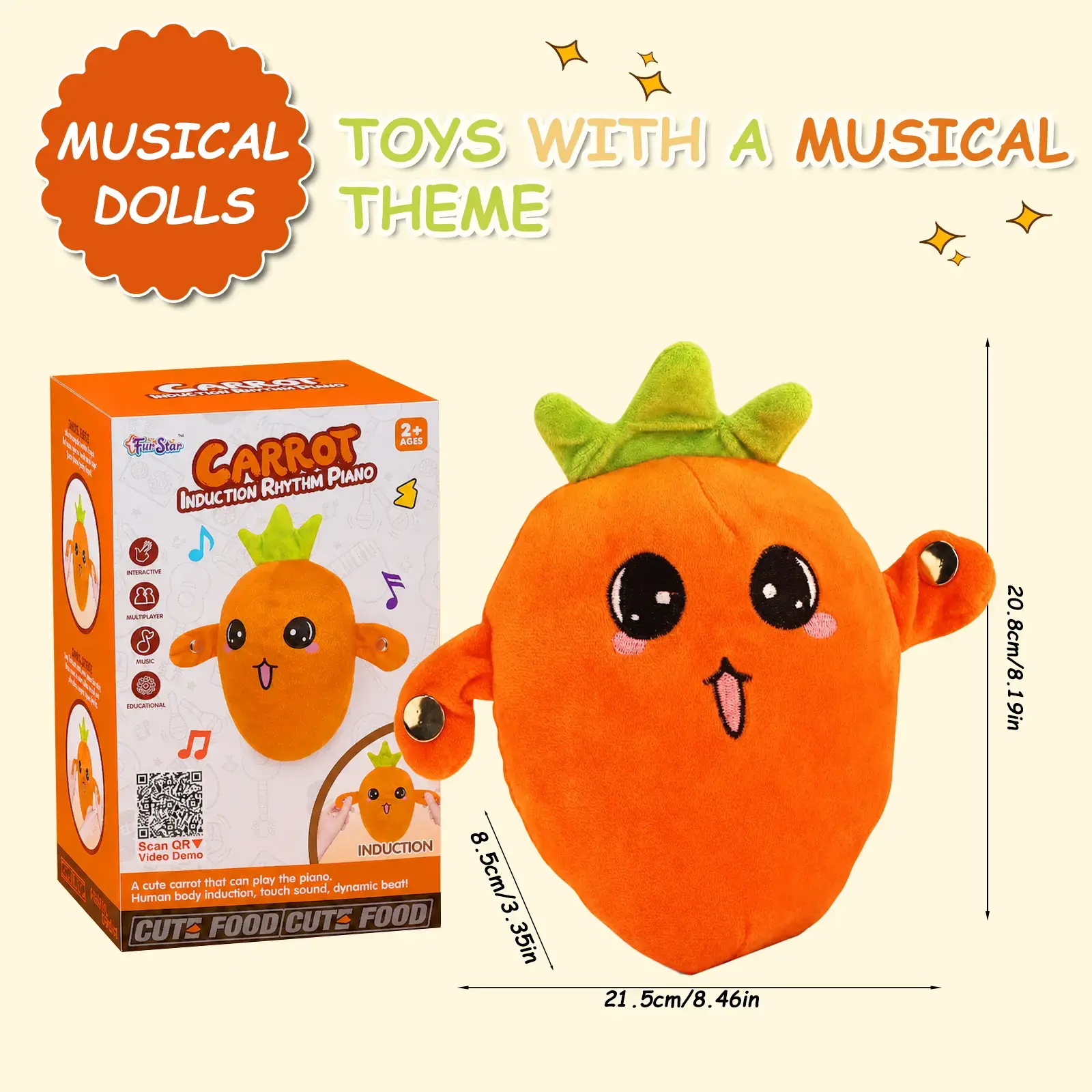 Kidoz Banana & Carrot Electric Plush Toy Set – Interactive Music Plush Toys for Parent-Child Interaction, Couples & Friends Prank Toy, Valentine’s Day & Easter Party Fun Gift for Kids & Adults stuffed animals cute girly gifts