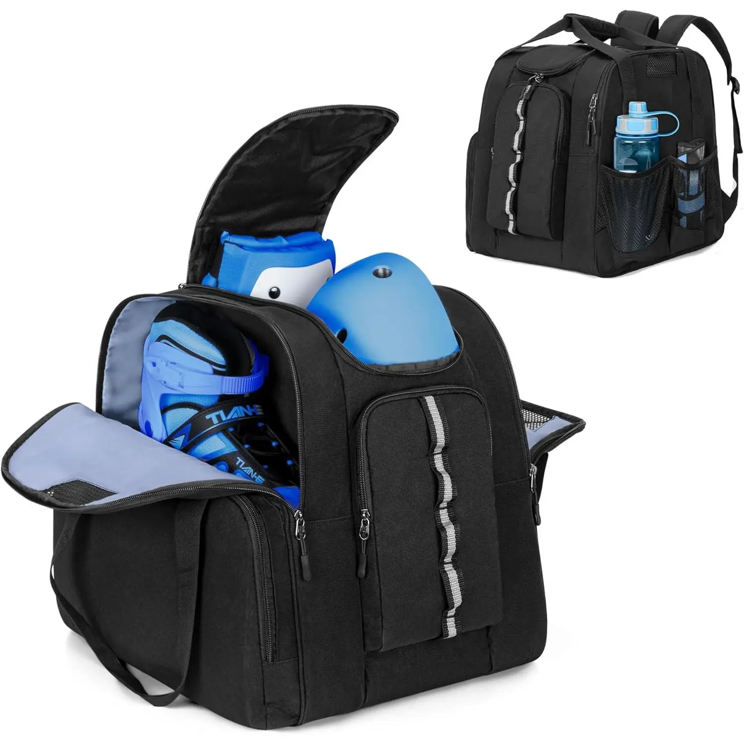 Roller Skate Bag for Men Women, Ice Skating Backpack for Skate Shoes Up to  Mens 13, with Multi-Pockets for Inline, Figure, Quad, Speed, Hockey Skates, Black