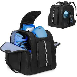 Roller Skate Bag for Men Women, Ice Skating Backpack Fits Skate Shoes Up to US Mens 13, with Multi-Pockets for Inline, Figure, Quad, Speed, Hockey Skates, Black