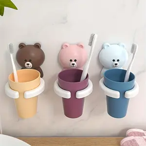 Creative bathroom adhesive style toothbrush storage rack for male and female student dormitories, cute children's dental cups, no need to drill holes, bathroom