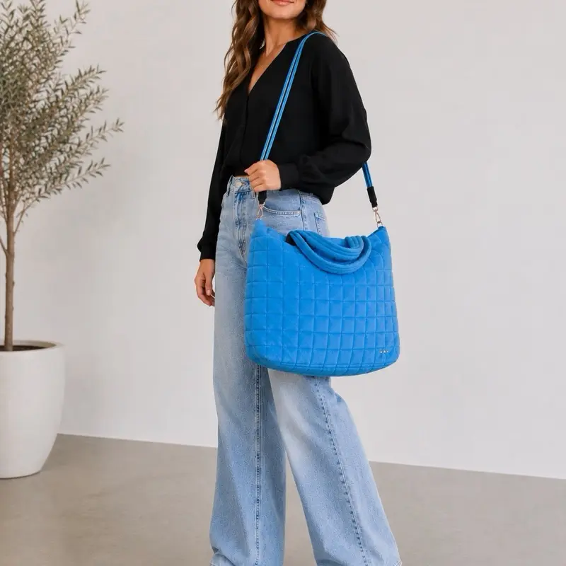 Pretty Simple Day Dreamer Quilted Tote Bag Nylon Trolley Sleeve Hot Blue High Quality