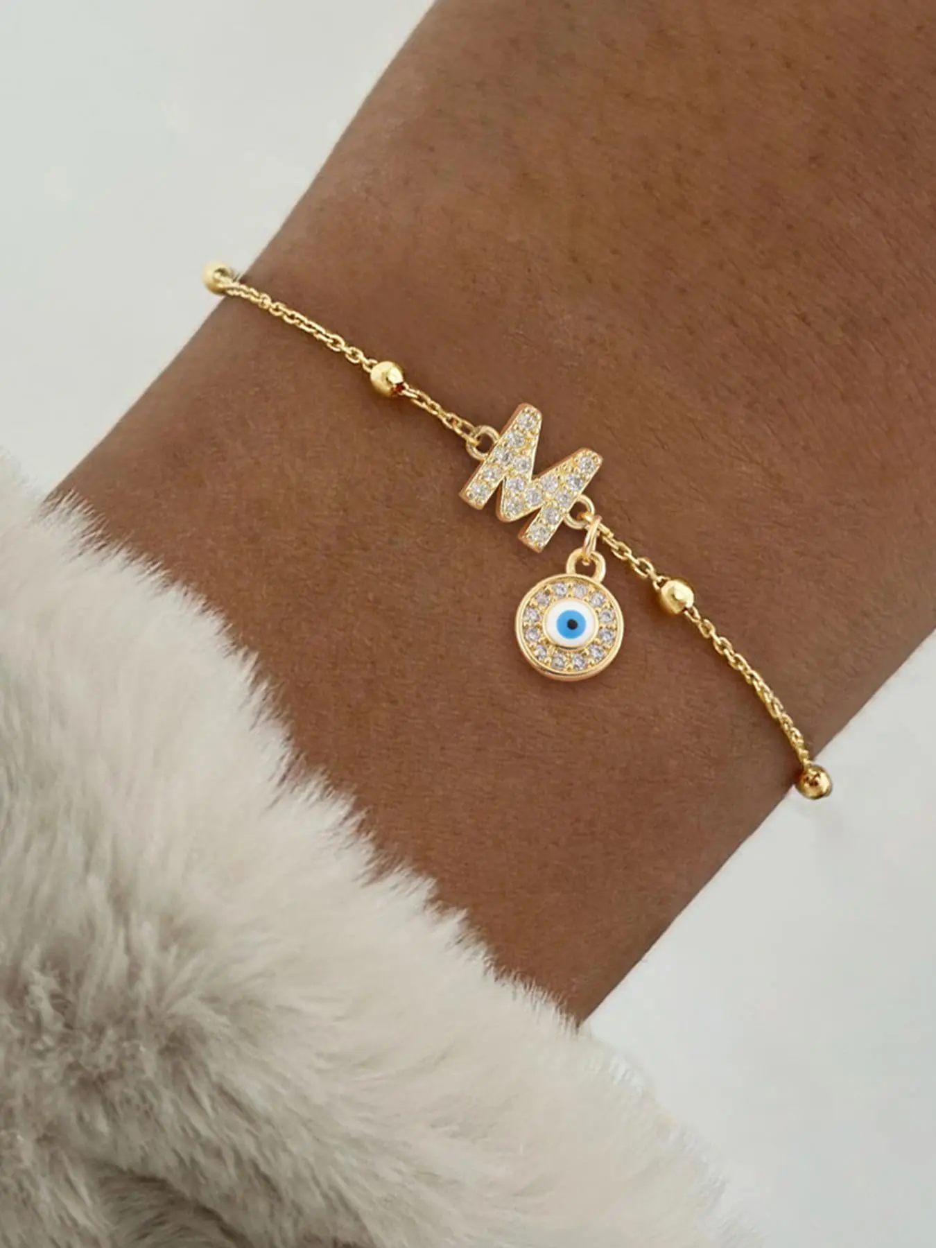 Initials Letter Link Bracelet, Fashionable Eye Design Bracelet for Women & Girls, Trendy All-match & Exquisite Jewelry for Birthday Gift, Aesthetic Jewelry Gift