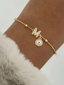 Initials Letter Link Bracelet, Fashionable Eye Design Bracelet for Women & Girls, Trendy All-match & Exquisite Jewelry for Birthday Gift