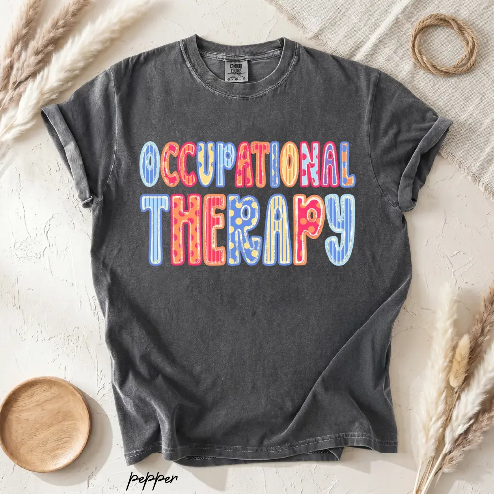 Comfort Colors Occupational Therapy T-Shirt, Cute Colorful Doodle OT Graphic Tee for Women, Occupational Therapist OT Month Tee, Gift for OT Her
