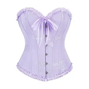 Strapless Overbust Corset Bustier Shapewear with Ruffles And Lace for a Masquerade, Designed to Be Worn Outside, Featuring a Beautiful Back And Front Button Closure for Women.