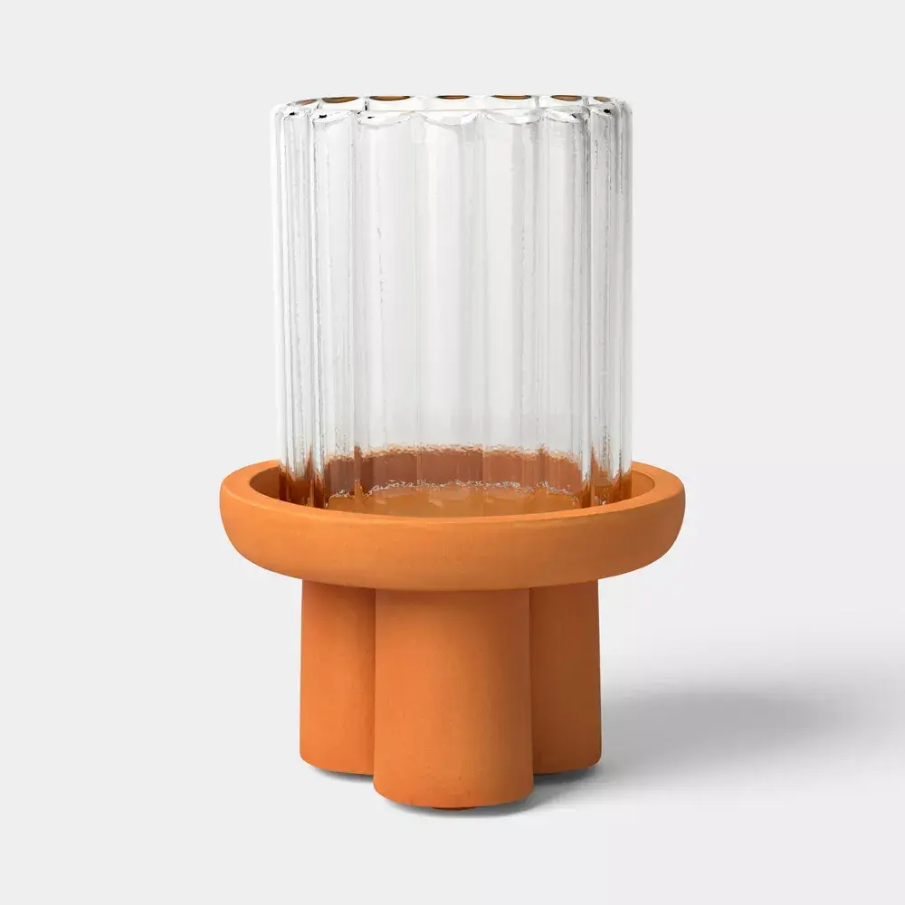 9"x6" Terracotta with Glass Lantern - Threshold 9"x6" Terracotta with Glass Lantern - Threshold