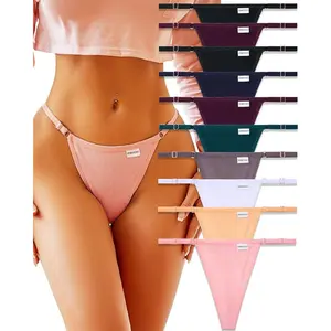 Women's 10-Pack Adjustable Thongs, Breathable Cotton Low-Rise Womenswear Panties, S-XL Sizes