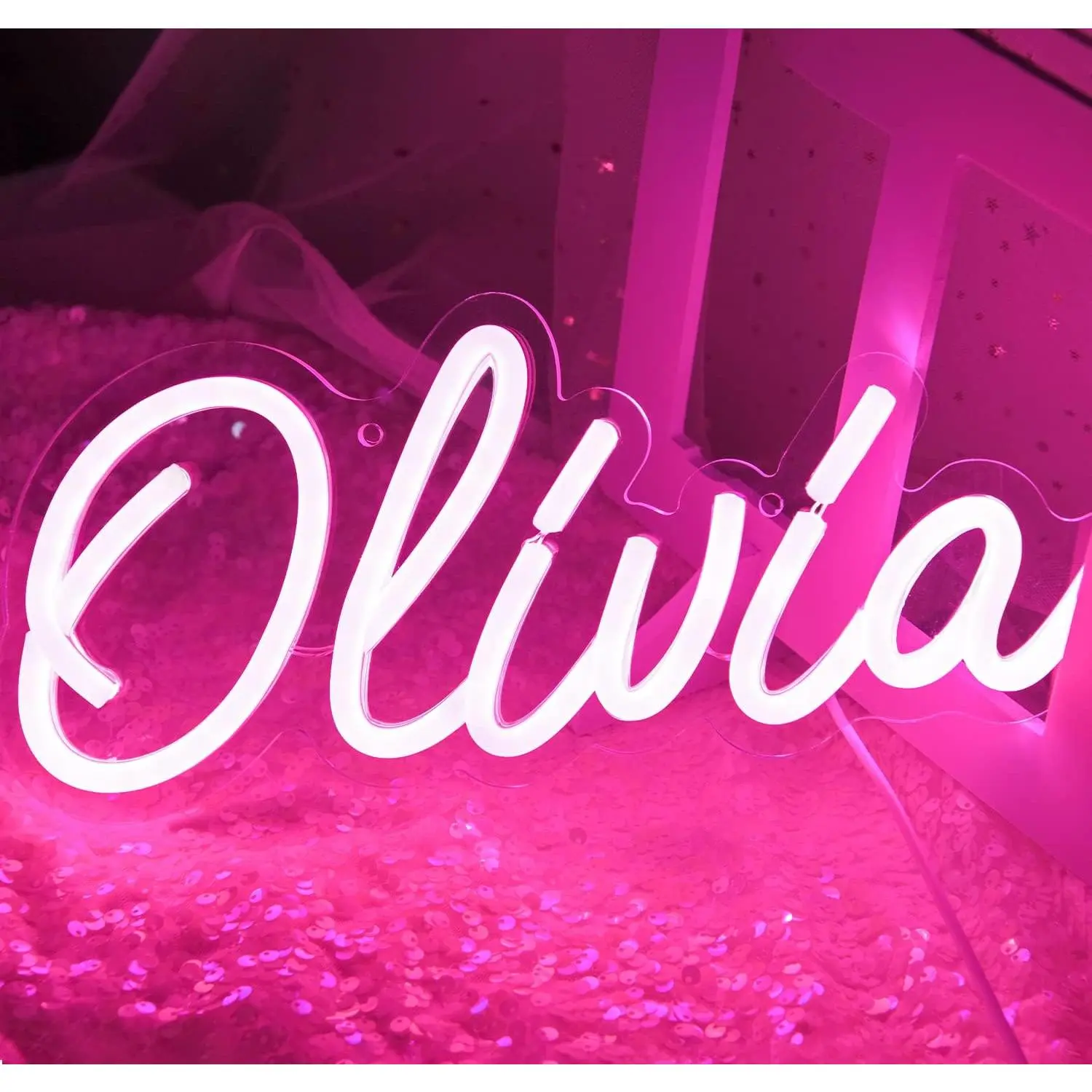 Olivia Name Neon Sign,LED Name Neon Light for  Bedroom,Birthday Party Decoration,Neon Sign Customizable for Girl,Birthday Name Deocr,Size 11.8 * 5.1 inches(JTLD013-08)
