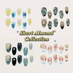 Moonovate - SHORT ALMOND Collection 10pcs Handmade Press On Nails 20mm 0.79in Short Almond Nails Spring Summer Nails Reusable 3D Gel Acrylic Fake Nails