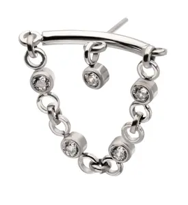 Hidden Curved Bar Floating CZ Dangle Chain Titanium Threadless Top