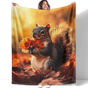 Squirrel Floral Blanket Animal Lover Gifts for Adults & Kids – Ultra Soft Plush Throw Blanket for Bed, Couch, Camping - 60"x80"