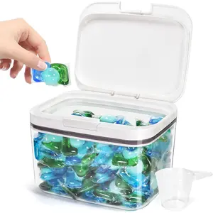 Laundry Pods Container Holder with Lid, Laundry Room Storage Container for Detergent Pods Laundry Powder Scent Booster Container with Scoop