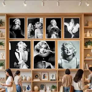 Black And White Movie Star M-Marilyn Monroe Poster Print HD Heavy-Duty Self-Stick Waterproof Wall Decor Tool-free durable Conceals wall flaws elevates style for living rooms bathrooms & kitchens