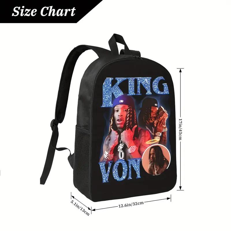 A MenS Casual King Von 1 1 2xx backpack for school Fashionable Polyester Printed Backpack Simple and Elegant, for Teenager
