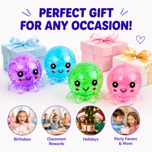 (Blind Box)Cute Octopus Squishy Fidget Toy with Glitter Fill | Super Soft Slow Rising Sensory Stress Relief Squeeze Toy for Anxiety & ASMR