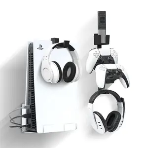 PS5 Wall Mount Kit, PS5 Wall Mount with Black Controller Holder and Black PS5 Headset Holder - PS5 Accessories Kit