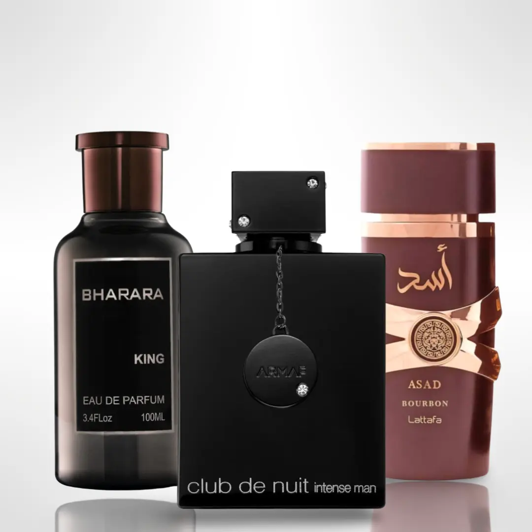 Lattafa 3-Piece EDP Fragrance Gift Bundle - Perfume Gift Sets, Fruit-Flavored & Luxury-Inspired Fragrance Sets - ASAD BOURBON, BHARARA KING, CLUB DE NUIT INTENSE MEN - Blueberry-Scented Daily Wear